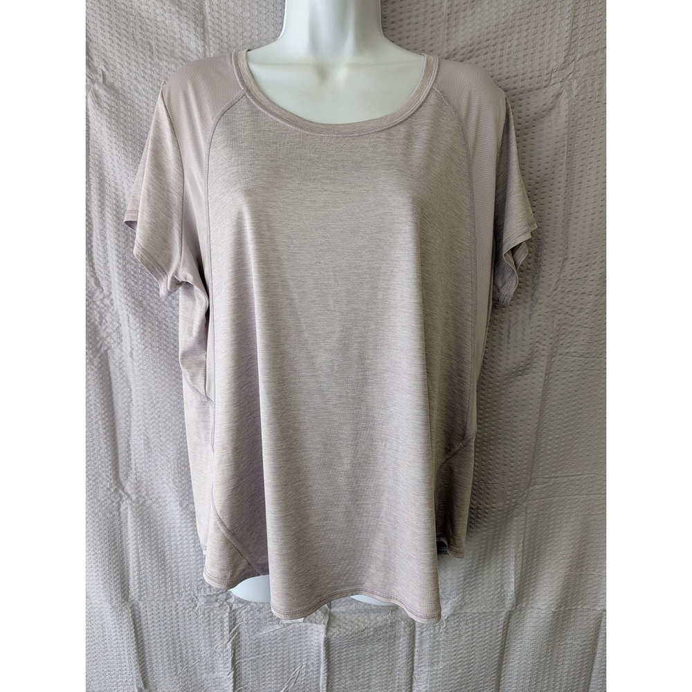 Xersion Womens XL Semi-Fit Active Short Sleeve Mesh Panel Tee Heathered Mauve